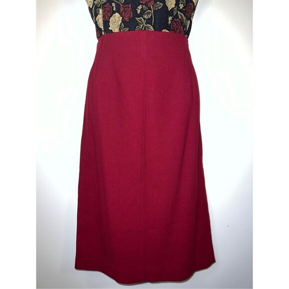 Vintage Deep Wine Red 100% Wool Knee-Midi Skirt 14 - Picture 1 of 7